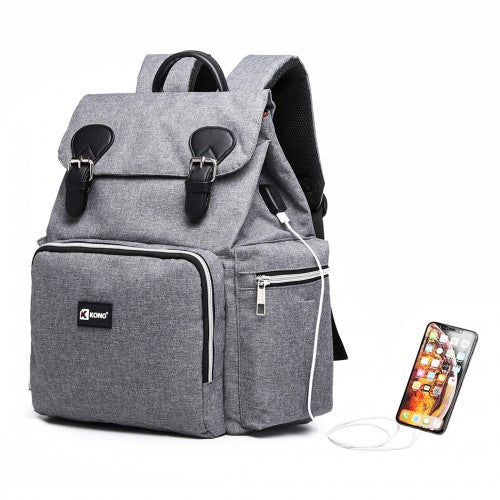 E1976 - Kono Travel Baby Changing Backpack with USB Charging Interface - Grey