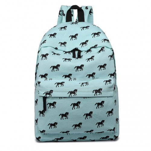 E1401H - Miss Lulu Horse-Print Cotton Canvas School Backpack - Blue