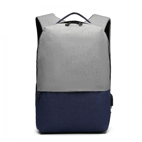 E6891 - Kono Waterproof Basic Backpack with USB Charging Port - Grey/Blue