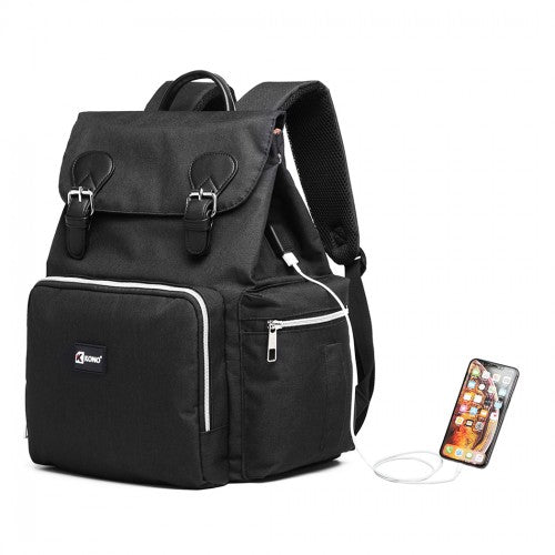E1976 - Kono Travel Baby Changing Backpack with USB Charging Interface - Black