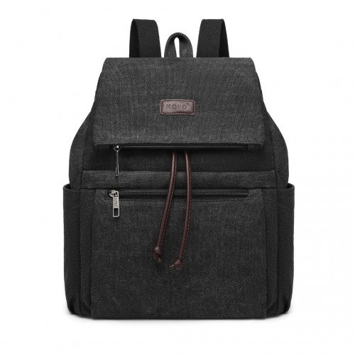 EB2233 - Kono Canvas Clamshell Drawstring School Backpack - Black