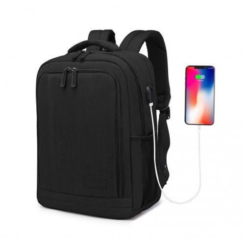 EM2111S - Kono Multi-Compartment Backpack with USB Port - Black